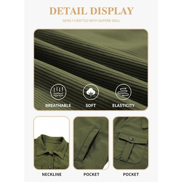 Womens Green Plus Size Plaid Shacket Long Sleeve Button Down Casual Jacket - Picture 5 of 5